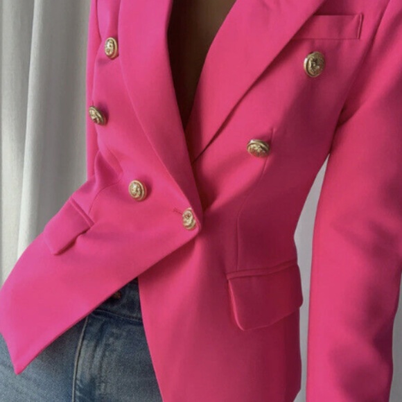 Fuchsia Long Sleeve Blazer With Gold Ornate Buttons - Picture 5 of 6